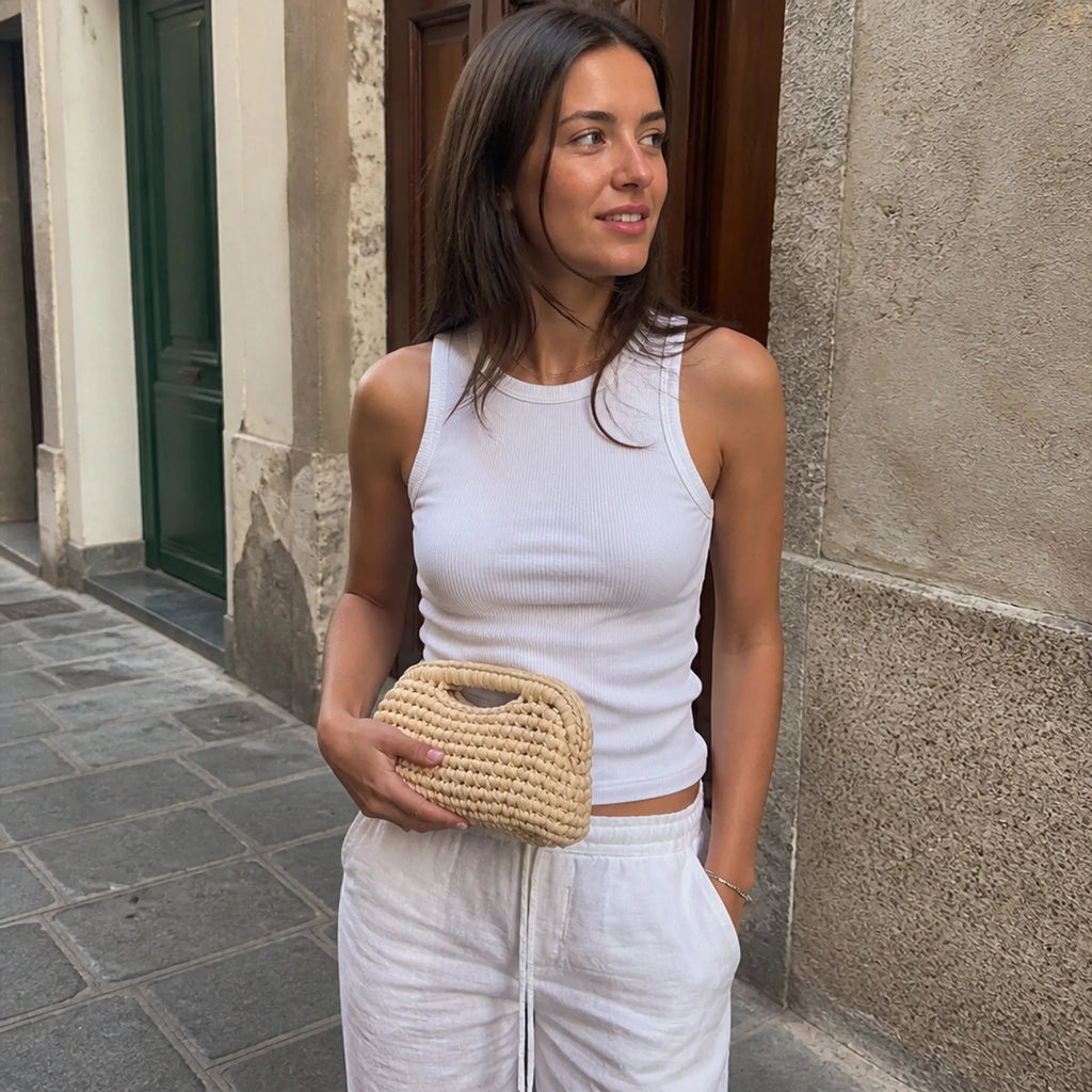 Borsa Clutch Intrecciata Effetto Crochet con Catena | Mini Bag Colorata per Estate e Sera