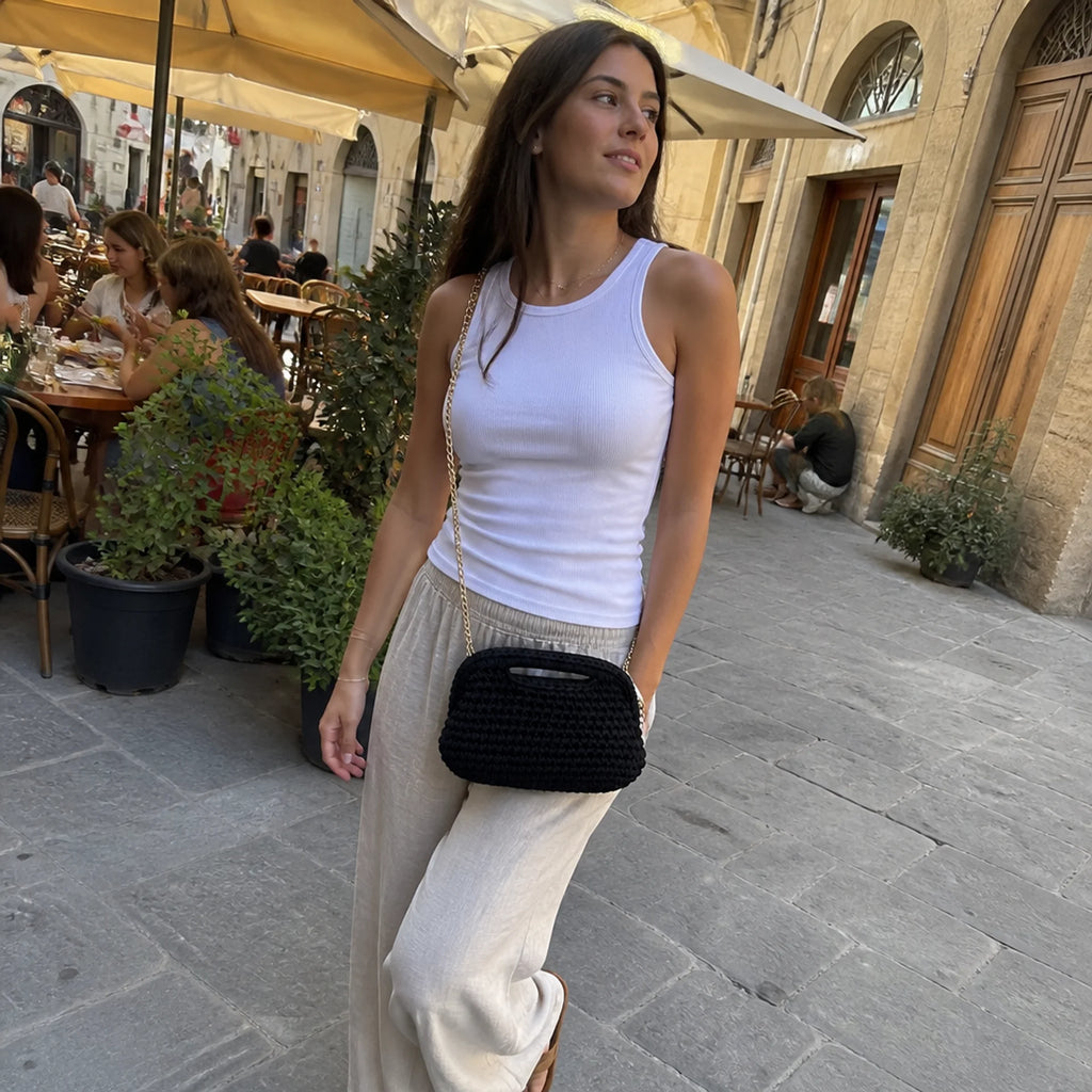 Borsa Clutch Intrecciata Effetto Crochet con Catena | Mini Bag Colorata per Estate e Sera